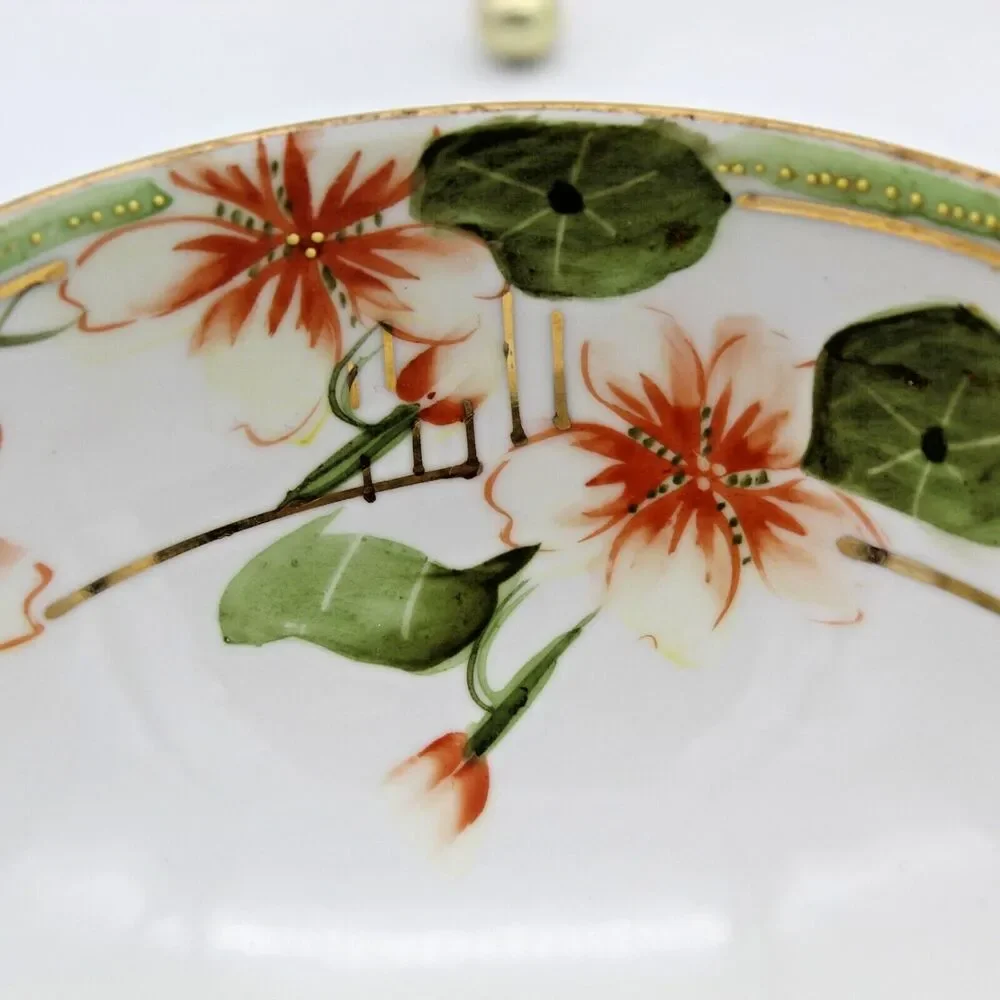 Antique Nippon Hand Painted Mayonnaise Condiment Bowl Under Plate Ladle Japan